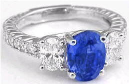 Oval Three Stone Diamond and Sapphire Ring