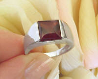 Garnet Tank Ring - 8mm faceted buff top in 14k white gold for sale