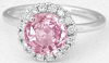Round Cut Peachy Pink Sapphire and Diamond Ring in 14k white gold