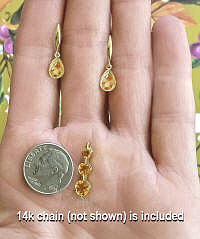 gemstone pendant and earring gift set. Solid 14k yellow gold