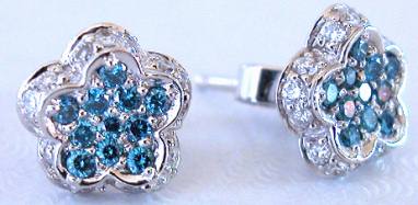 Blue and White Diamond Pave Flower Earrings