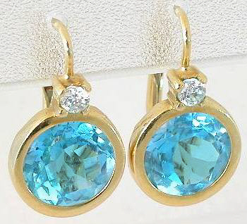 Blue topaz earrings with white topaz accents