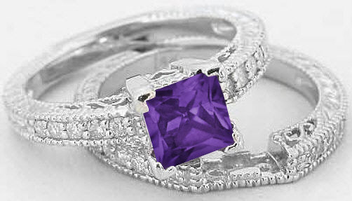 Amethyst and Diamond Engagement Set
