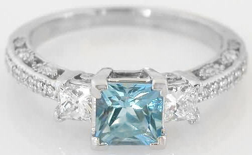24 ctw Princess Cut Aquamarine and Diamond Engagement Ring in 14k ...