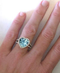 heart aquamarine and diamond rings