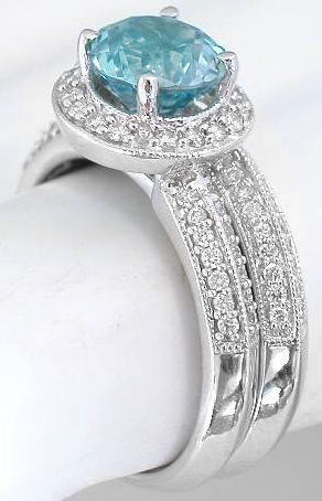 Blue Zircon Engagement Ring and Matching 