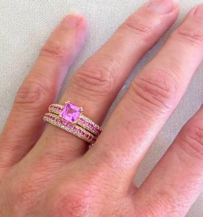 25 ctw Cushion Cut Pink Sapphire and Round Diamond Ring Huge Selection
