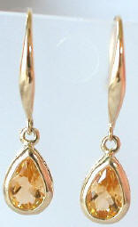 Pear Citrine Dangle Gemstone Earrings in 14k Yellow Gold