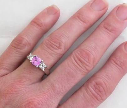 Pink Sapphire and Princess Cut Diamond Engagement Ring
