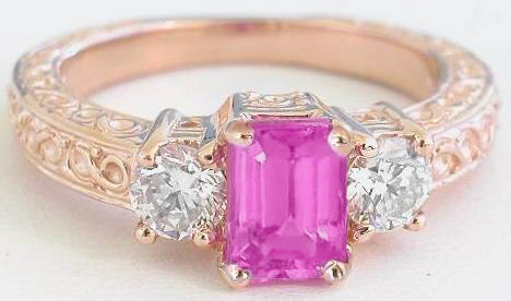 178 ctw Emerald Cut Pink Sapphire and Round Diamond Engagement Ring