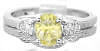 three stone yellow and white sapphire ring in 14k white gold