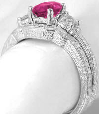 Engraved Rubellite Engagement Ring Vintage