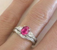 Three Stone Vintage Rubellite Engagement Ring