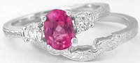 Rubellite Non Diamond Engagement Ring with Matching Band