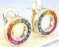 rainbow sapphire circle earrings