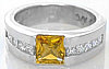 Princess Cut Yellow-Orange Sapphire and Diamond Tank Ring