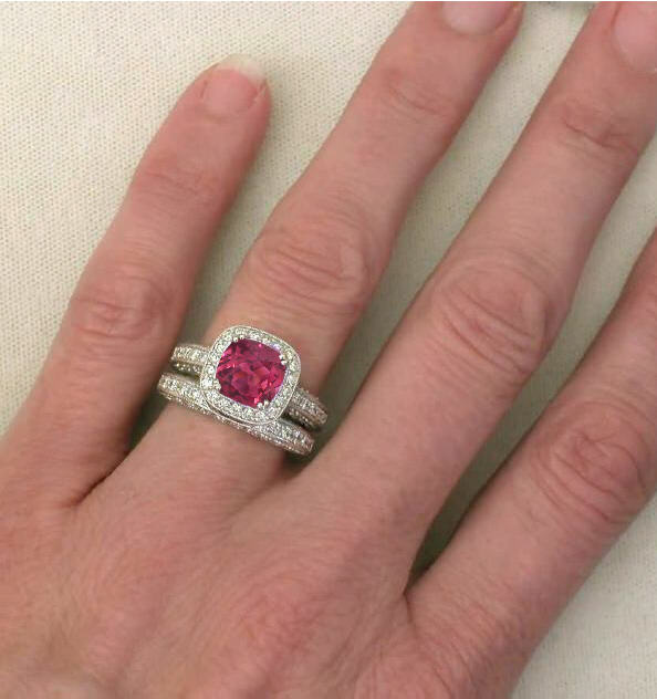 ... 18 ctw Pink Tourmaline and Diamond Engagement Ring in 14k white gold