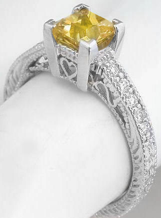 Yellow Sapphire Diamond Engagement Ring matching band