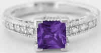 Princess Cut Antique Style Amethyst Rings in 14k white gold