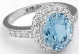 Oval Aquamarine Scalloped Diamond Halo Engagement Ring in 18k