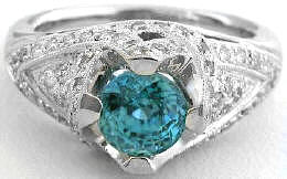 Blue Zircon and Diamond Engagement Rings in 14k White Gold