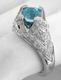 Unique Blue Zircon Rings in 14k White Gold