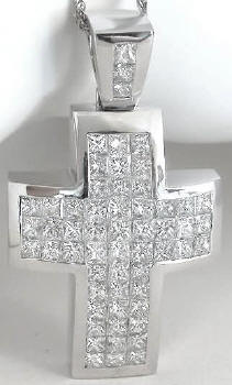 4.5 carat Princess Cut Diamond Cross Pendant in 18k White Gold
