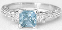 Princess Cut Aquamarine Vintage Rings in 14k white gold
