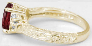 Vintage Engraved January Birthstone Engagement Ring in 14k yellow gold