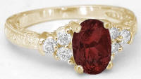 Garnet and Diamond Ring with Engraving in yellow gold