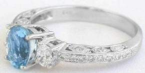 Vintage Style Aquamarine Diamond Rings in 14k white gold