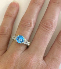 Checkerboard Faceted Blue Topaz Rings in 14k white gold