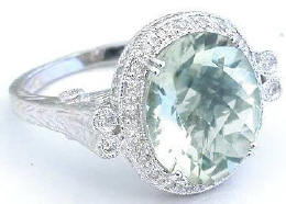 Vintage Prasiolite Diamond Engagement Rings in 14k white gold