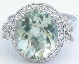 Vintage Styled 7.26 ctw Green Amethyst and Diamond Engagement Ring in 14k