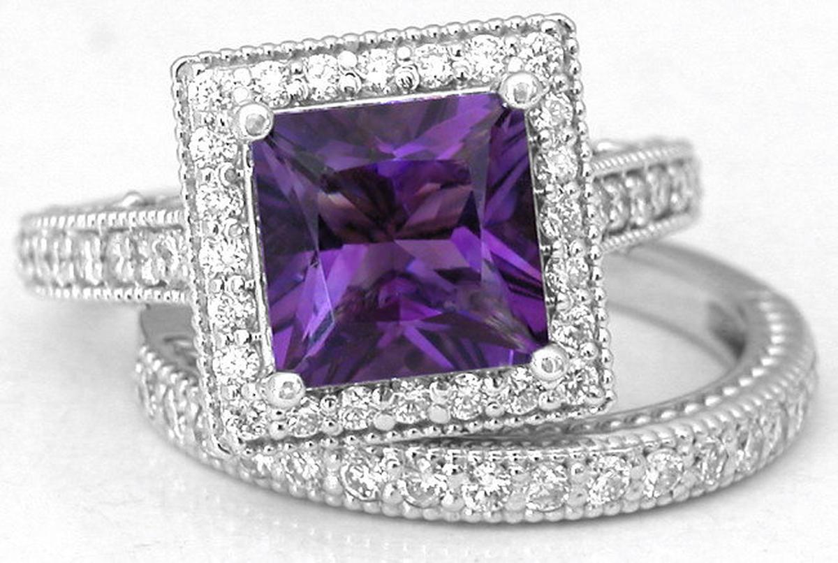 1.41 Carat AAA Princess Green Amethyst Solitaire Ring - 7mm Gemstone In 14K White Gold - Natural Stone, Prong Setting
