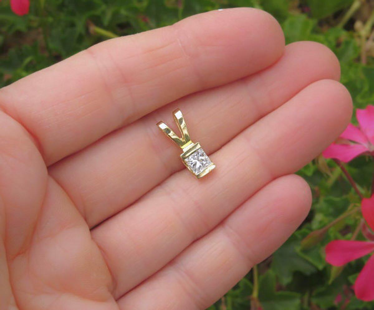 14k White & Yellow Gold Princess Cut Pendant Setting – Rabbit Ear Bail, 3mm-7mm, Made In USA