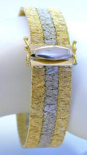 Italian 3-Row Hammered Wire Gold Bracelet in 14k two tone gold