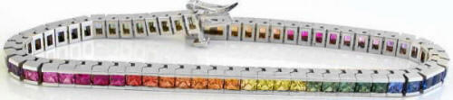 Princess Cut Rainbow Sapphire Tennis Bracelets in 14k white gold