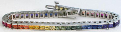 Princess Cut Rainbow Sapphire Bracelets in 14k white gold