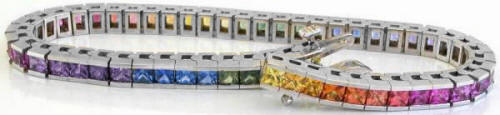3mm Princess Cut Rainbow Sapphire Bracelet in 14k white gold