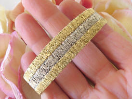 Italian Gold Bracelet in 14k white and yellow gold - Hand Made 3-Row Hammered Gold Wire