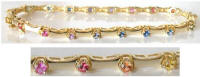 Real 14k yellow gold round cut natural rainbow sapphire line bracelet in for sale