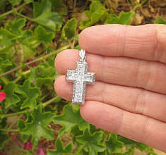 1 carat Genuine Invisibly Set Princess Cut Diamond Cross Pendant in 14k white gold for sale