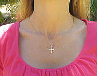 14k yellow gold Pave Set Diamond Cross Pendant for sale