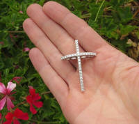 Unisex Real Diamond Cross Pendant in 14k white gold. Unique design.