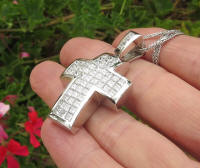 Large 4.5 carat Princess Cut Real Diamond Cross Pendant in 18k White Gold