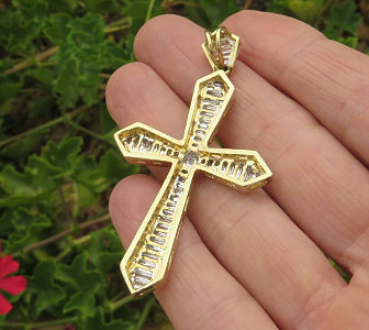 real 3 carat Baguette Diamond Cross in 18k yellow gold