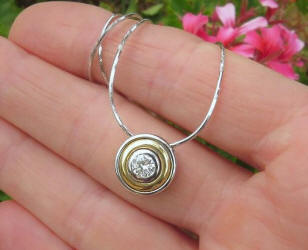 Bezel Set Real Diamond Solitaire Necklace in 14k white and yellow gold