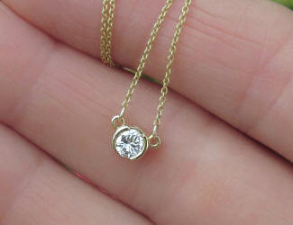 Semi Bezel Real Diamond Necklce in 14k yellow gold for sale