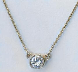 Semi Bezel Set Round Diamond Solitaire Necklace in solid 14k yellow gold